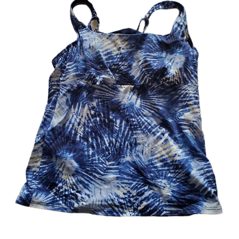 Lands End Size 6 Swim Tankini Top Blue Tie Dye Square Neck UPF50 Underwire